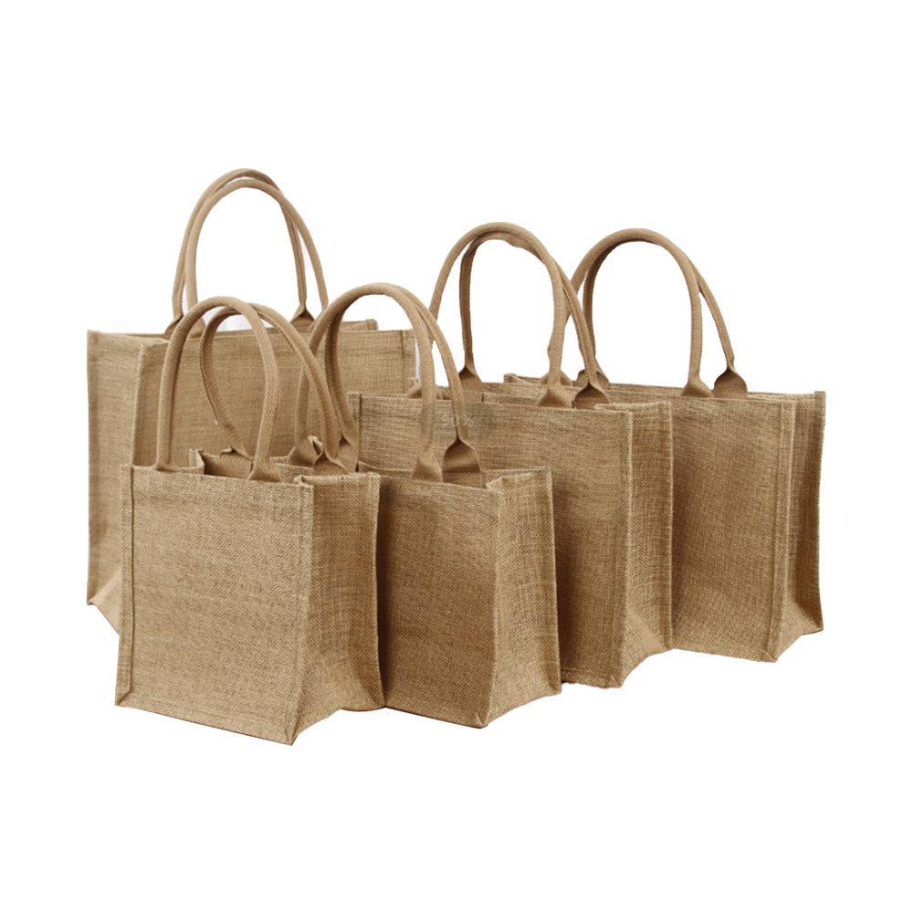 Jute-posesett Jute-tote-vesker med håndtak blank stor burlap gjenbrukbare dagligvareposer vannavstøtende for brudepike gave reise shopping gjør-det-selv håndverksvesker