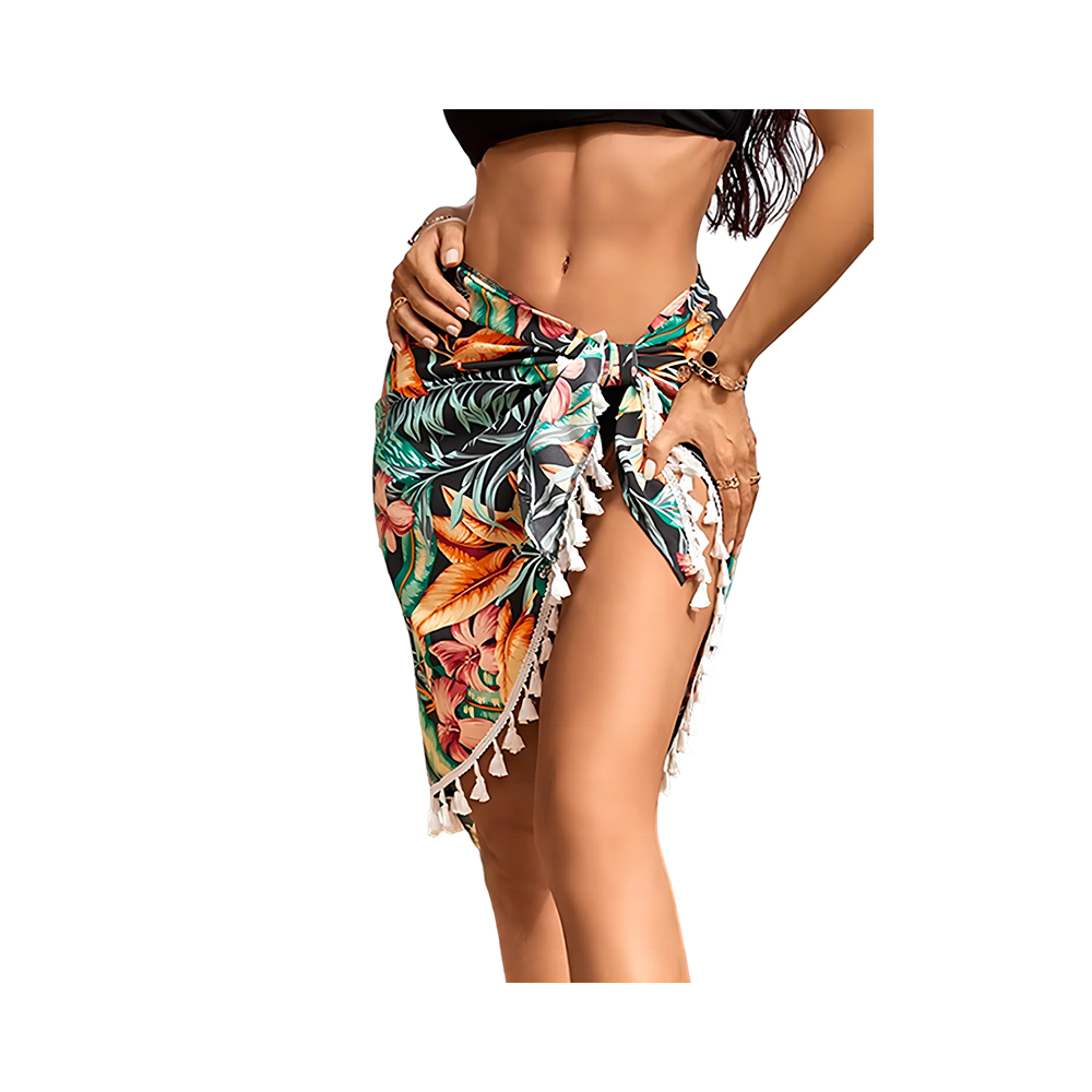 Chiffon med trykk i hawaii-stil med kort sarong-omslagsbikini-deksel med dusk