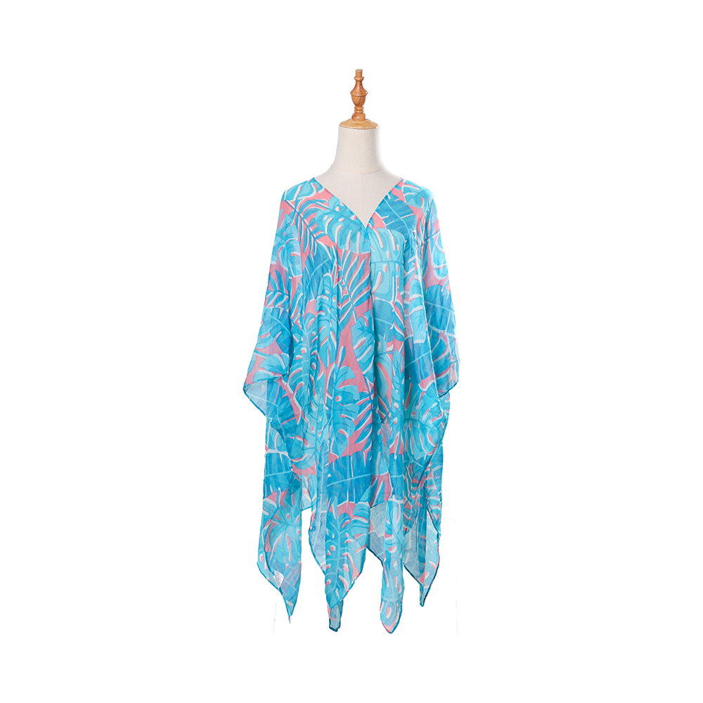 100 % Voile stranddekke badedrakt-kimono for kvinner med bohemsk blomstertrykk, løst fritidstøy