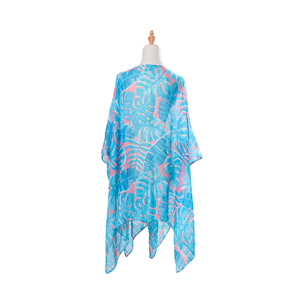 100 % Voile stranddekke badedrakt-kimono for kvinner med bohemsk blomstertrykk, løst fritidstøy