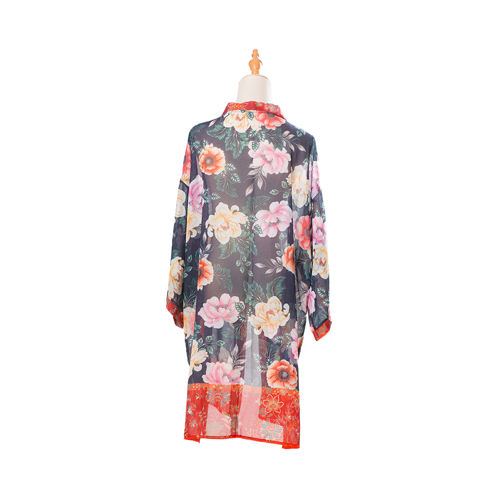 Kimonoer for kvinner sommer strand dekke opp ren cardigan chiffon blomster dekke opp løs avslappet topp bluse