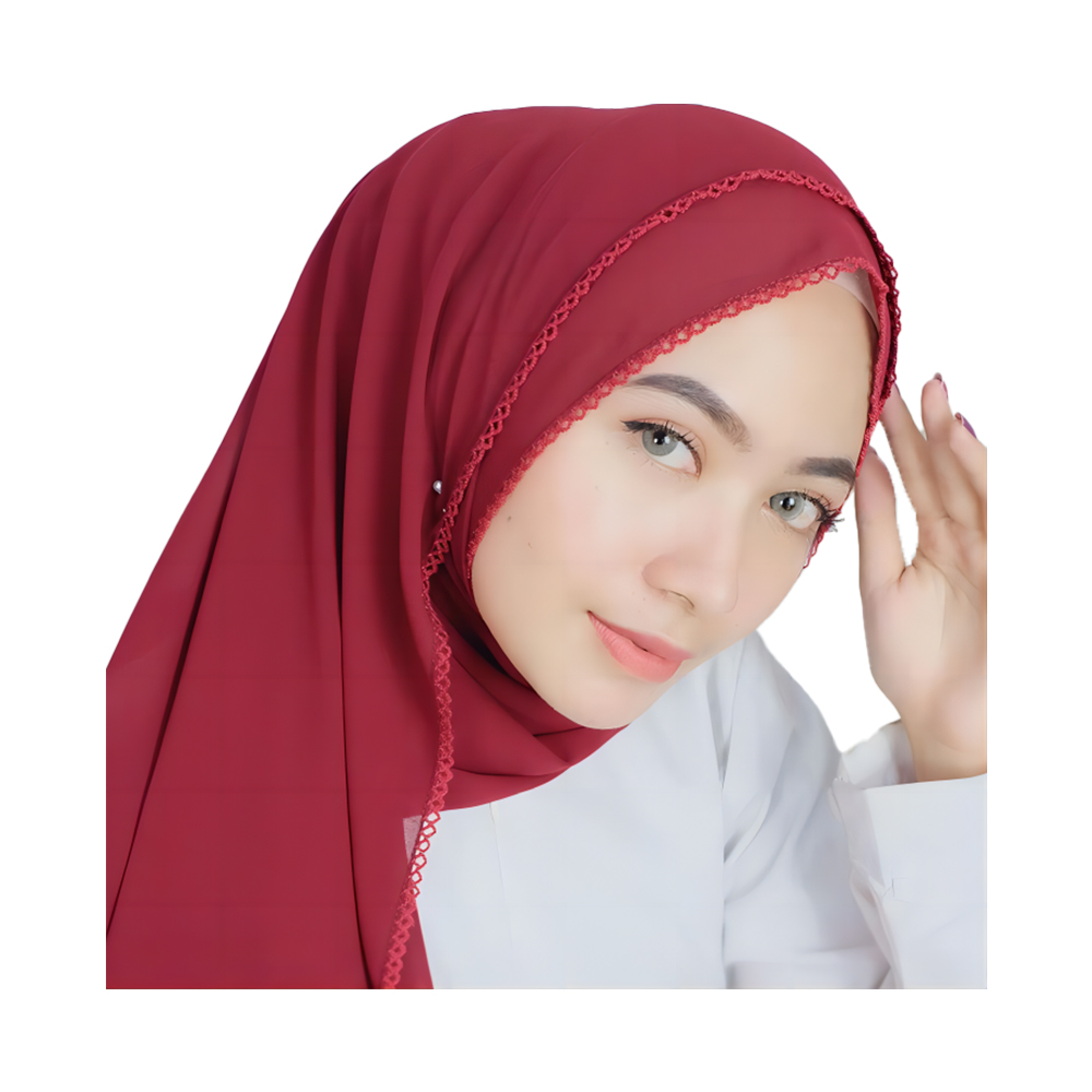 Muslimsk jersey perle chiffon kvinner mote buede tenner kant hijab turqu skjerf for kvinner