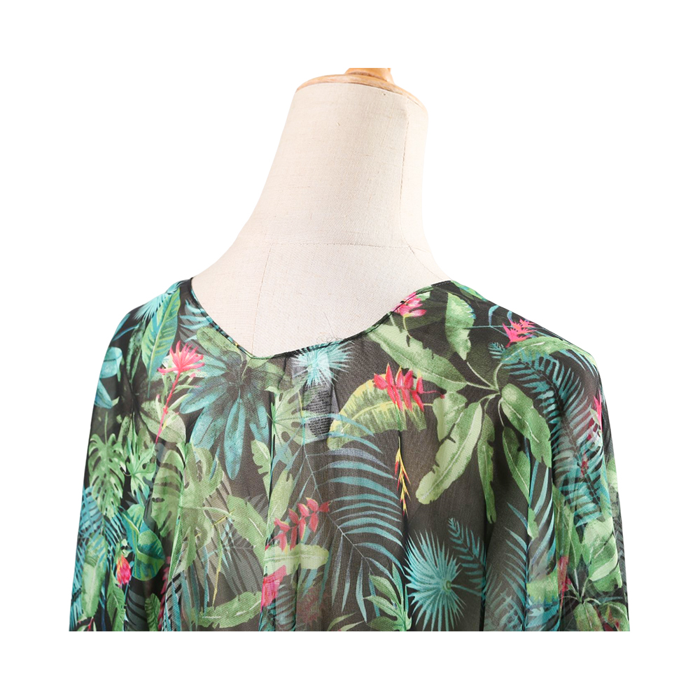 100 % polyester dame sommer cardigan chiffon floral cover up løs avslappet topp bluse