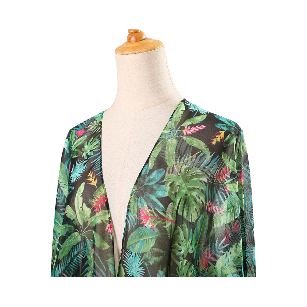 100 % polyester dame sommer cardigan chiffon floral cover up løs avslappet topp bluse