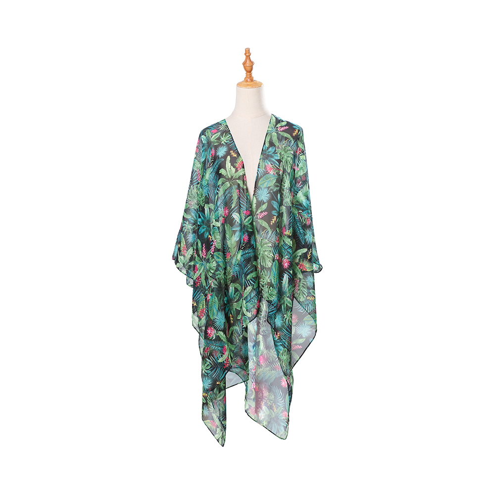 100 % polyester dame sommer cardigan chiffon floral cover up løs avslappet topp bluse