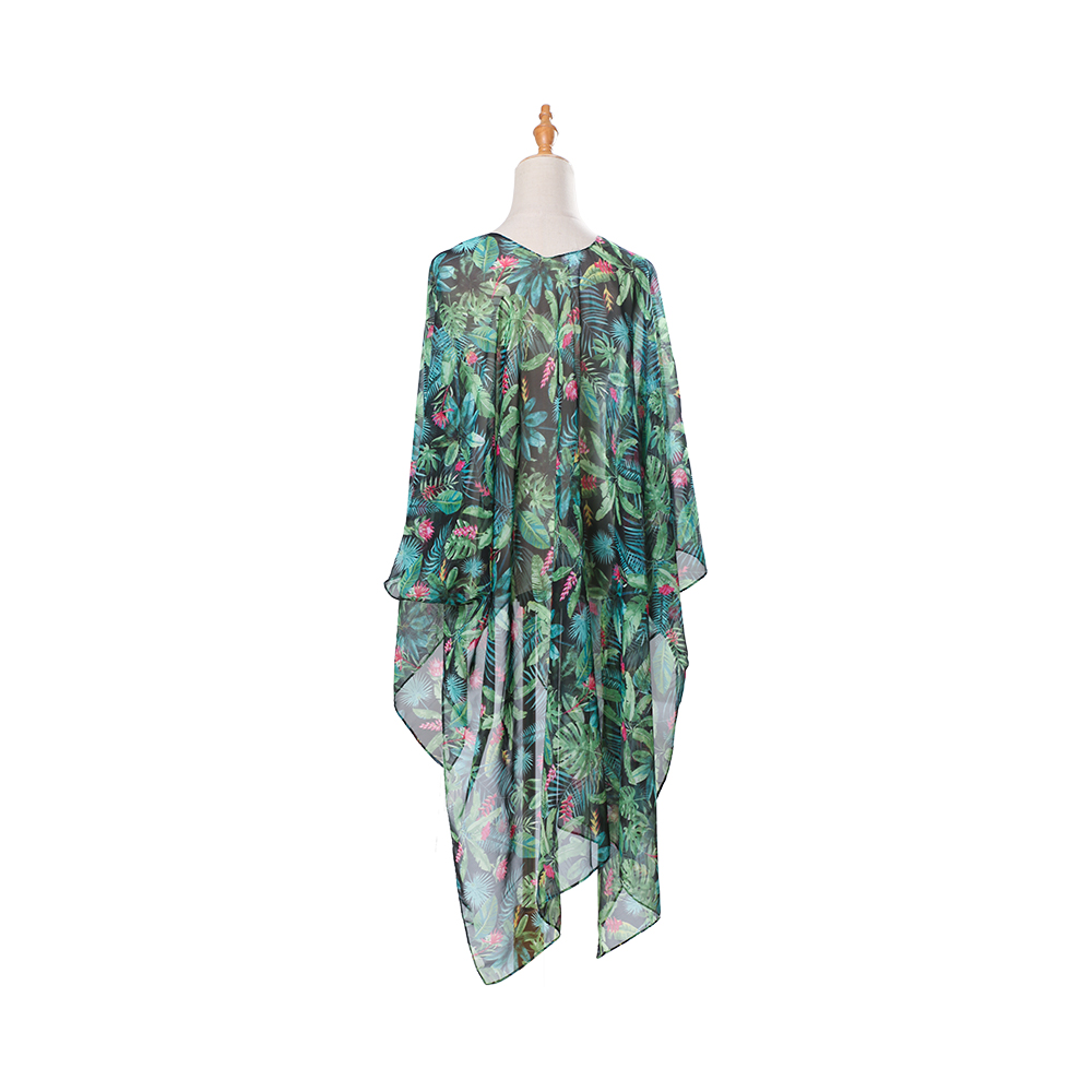 100 % polyester dame sommer cardigan chiffon floral cover up løs avslappet topp bluse