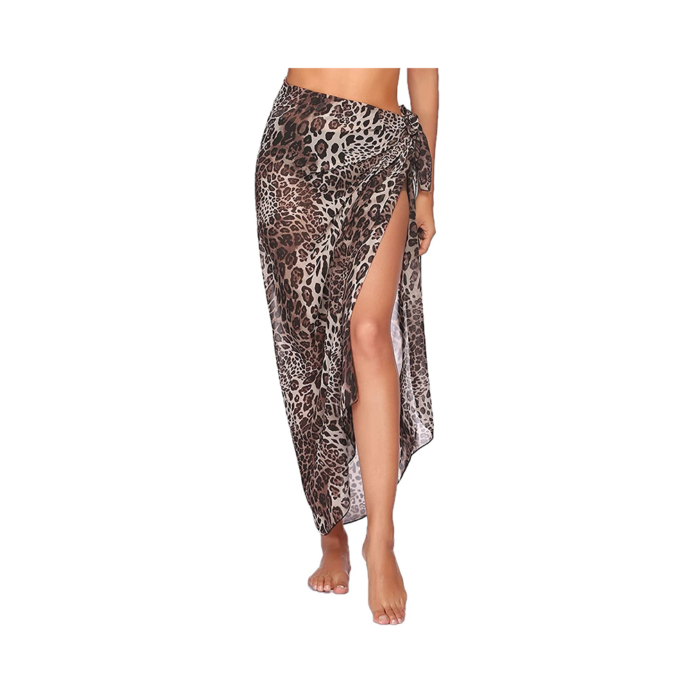 Utskrift leopard dame badedrakt dekke opp sommer strand sarong omslagsskjørt chiffon badetøy bikini cover-ups