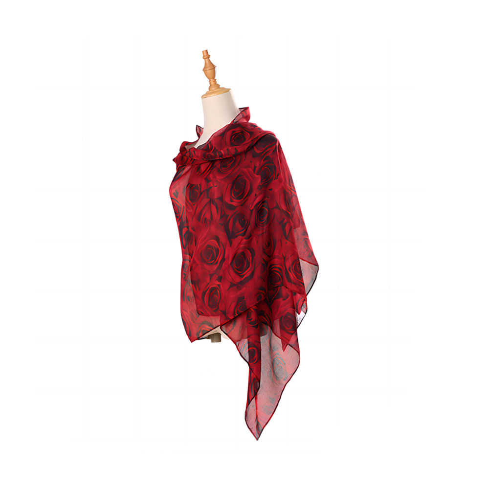 100% polyester voile skjerf for kvinner lett rose blomst mote vår høst vinter skjerf sjal wraps